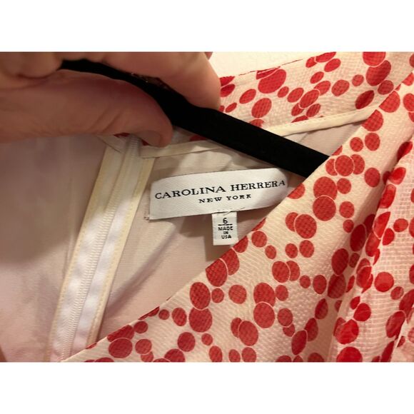 CAROLINA HERRERA New York Red Polka Dot 100% Silk Midi Dress Women's Size 6 - Picture 4 of 10